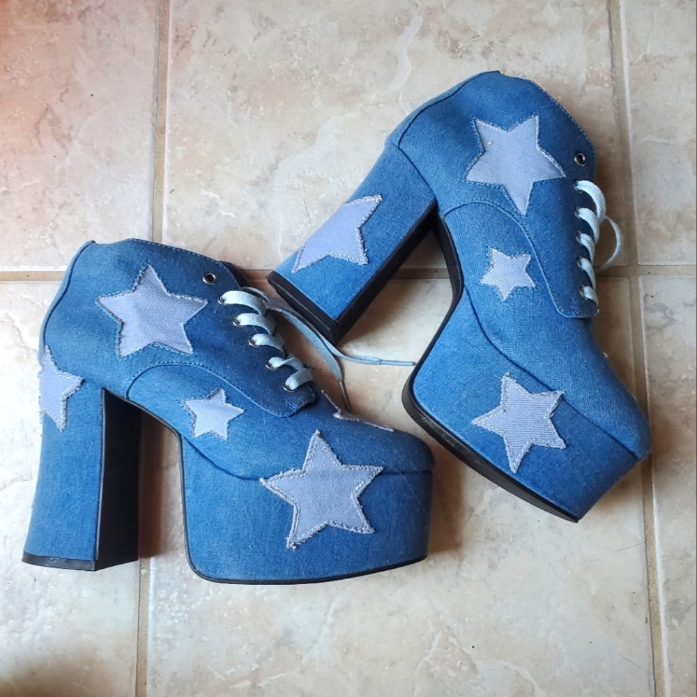 Dolls Kill Denim Star Platform Boots / Heels